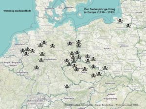 Eine Karte der Schlachten des Siebenjährigen Krieges mit Friedrich dem Großen