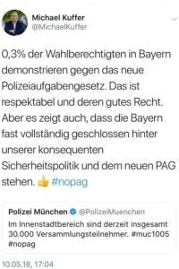 Demokratie und Ochlokratie unterscheiden sich beim Schutz von Minderheiten. Tweet von Michael Kuffer, CSU-Mitglied und MdB, als neuzeitliches Beispiel für Ochlokratie