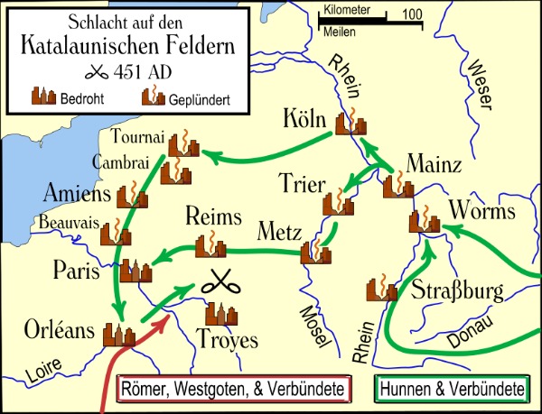 Hunnen Gallien Jahr 451 Karte