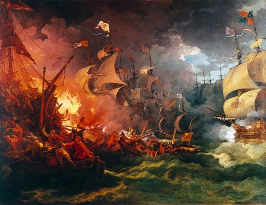 Die englische Flotte von Elisabeth I. griff die spanische Armada mehrfach im Ärmelkanal an. Spanische Armada