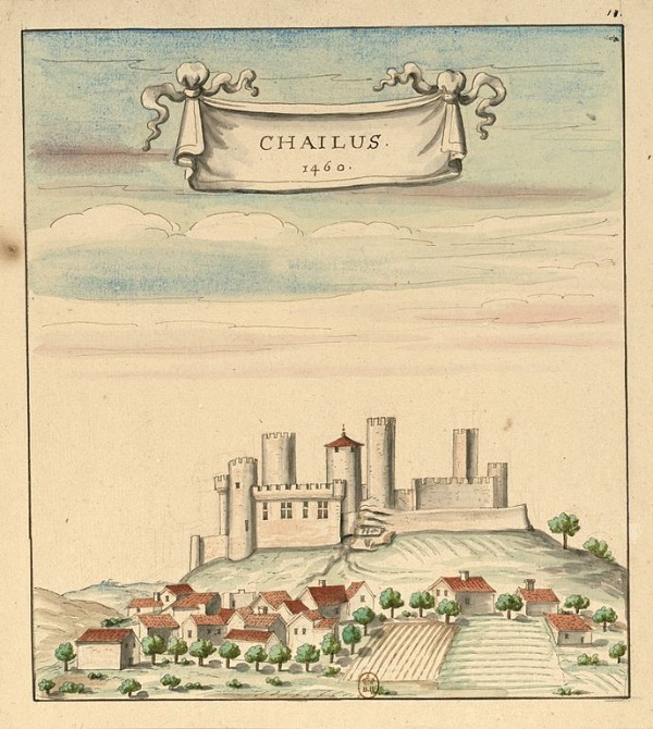 Richard I. Löwenherz wurde bei der Belagerung Burg Châlus-Chabrol von einer Armbrust getroffen und starb am Wundbrand. Burg Châlus-Chabrol