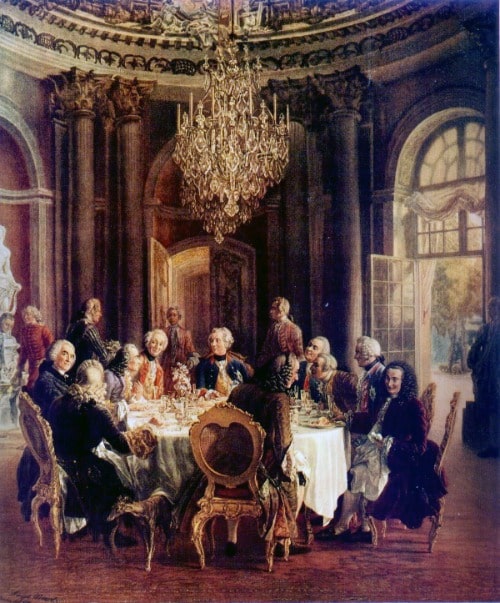 Friedrich der Große versammelte Intellektuelle an seiner Tafelrunde in Sanssouci. Friedrich der Große Tafelrunde Sanssouci