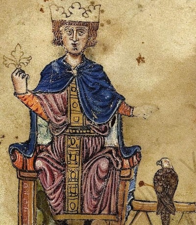 Kaiser Friedrich II. schrieb ein Buch über die Falkenjagd. Kaiser Friedrich II. mit Falke Bild