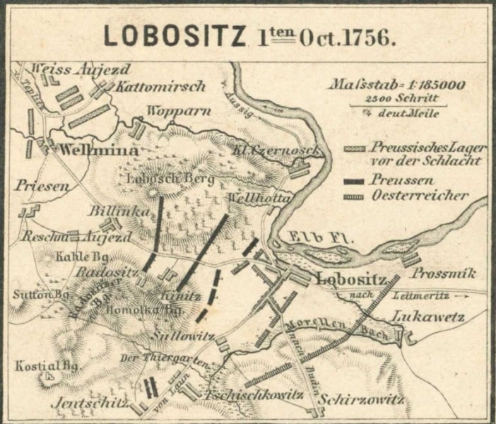 Friedrich der Große siegte 1756 in der Schlacht bei Lobositz. Schlacht bei Lobositz Karte