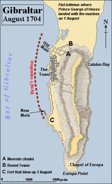 Eroberung von Gibraltar 1704 Karte