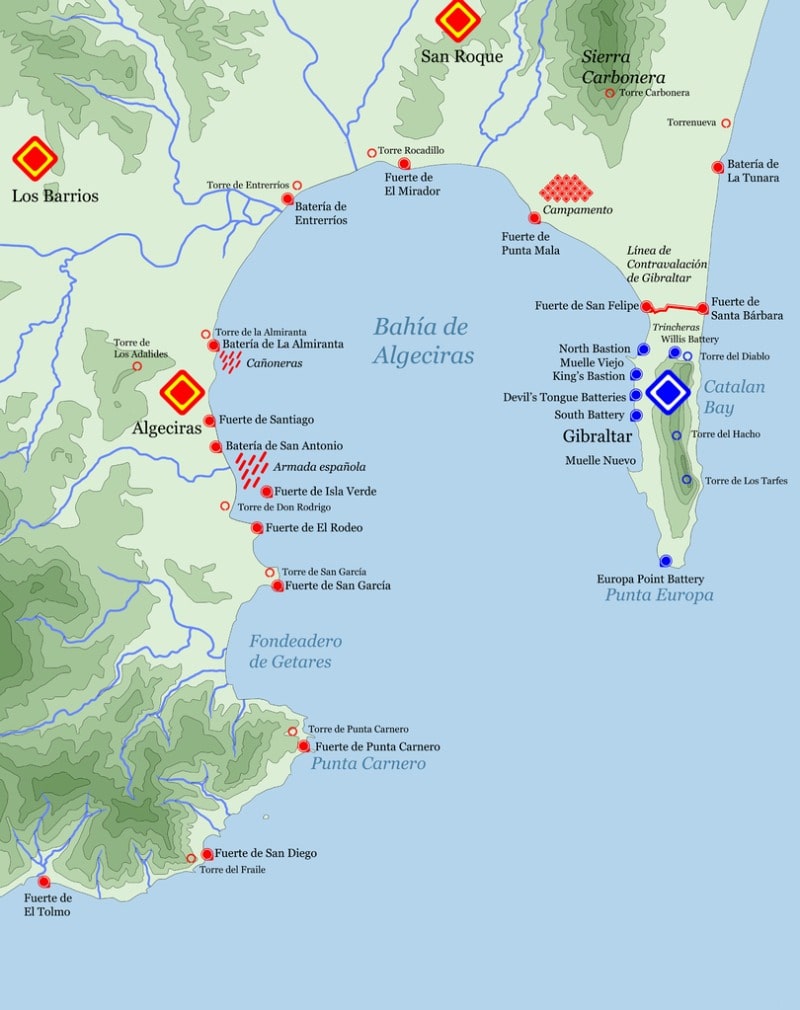Große Belagerung Gibraltar von 1779 bis 1783 Karte