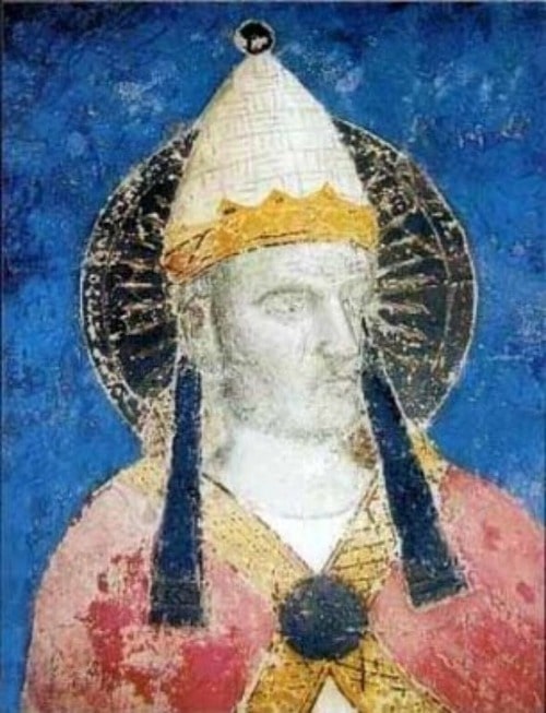 Fresco von Papst Gregor X in der Kathedrale von Arezzo aus dem 14. Jahrhundert